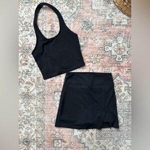 Fashion Nova Black Skort and Crop Halter Tank Set